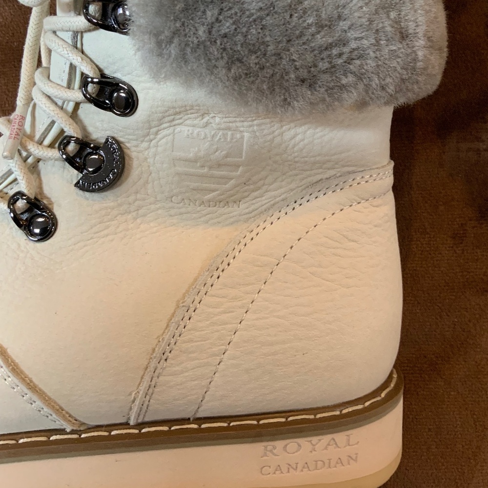 Royal Canadian Leather Shearling Waterproof boots Ivory Grey 9 Alpine Cabincore - Picture 6 of 7